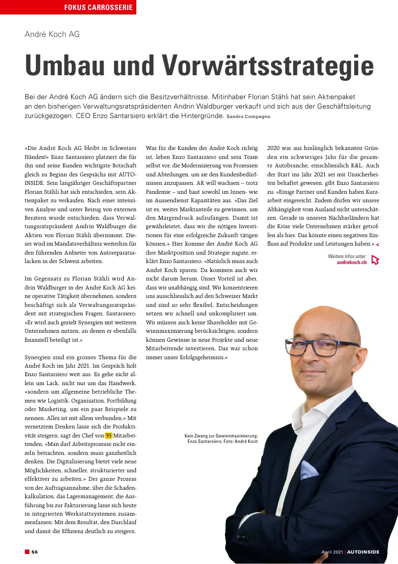 Vorschau: André Koch AG: Umbau und Vorwärtsstrategie